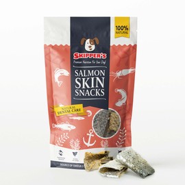SKIPPER'S Salmon Skin Snacks Dog Treats - Gently Air Dried 100% Salmon Skin Chews, Great for Cleaning Teeth, Essential Omega 3 Oil, Hypoallergenic, Wheat & Gluten Free Fish Treat for Dogs | (3.52 Oz)