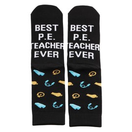 TSOTMO PE Teacher Gift PE Teacher Teaching Socks Novelty Best P.E Teacher Ever Crew Socks For Teacher Physical Education Gift (C.PE Socks)