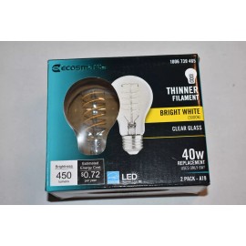 Eco-Smart 2 pk EcoSmart 40W 450 LED Clear Bright White 3000K A19 Dimmable Light Bulbs