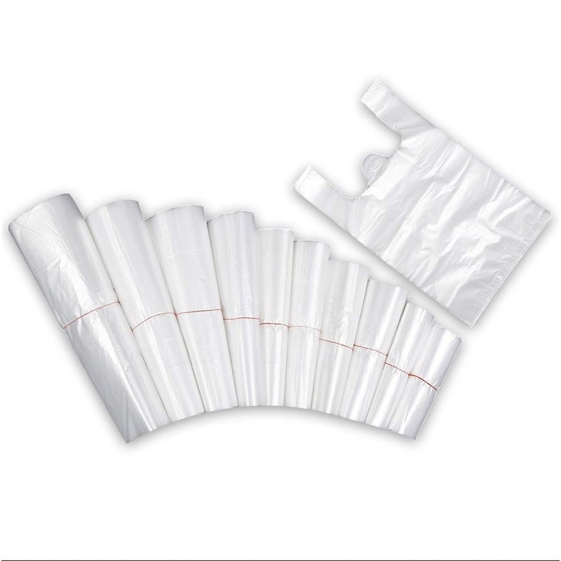 XUMIN Pack of 100 Clear Plastic Supermarket Vest, transparent, Classic