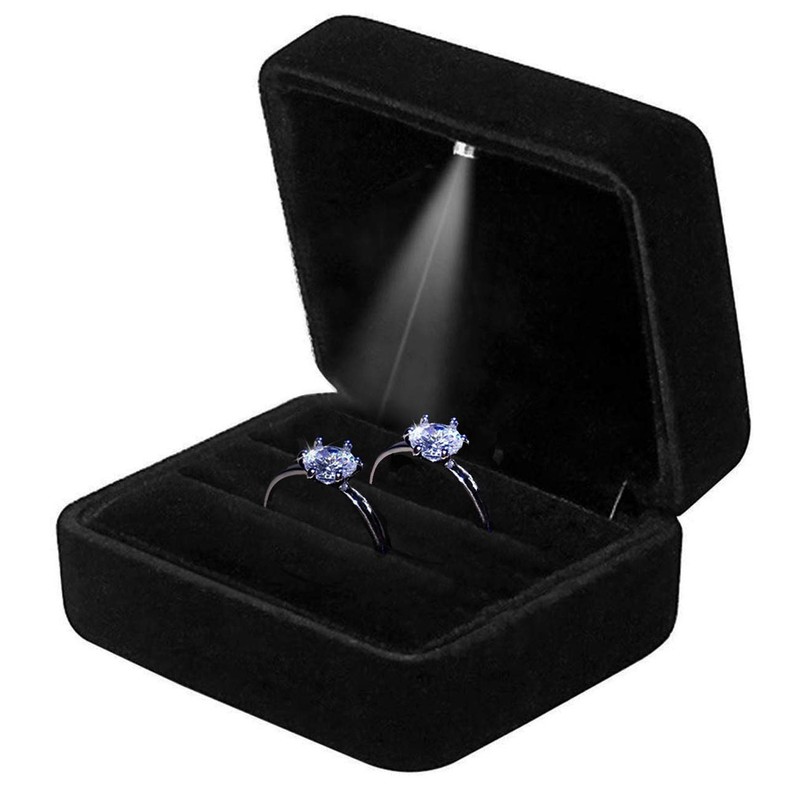 GBYAN 2 Slots Ring Box with LED Light Velvet Couple