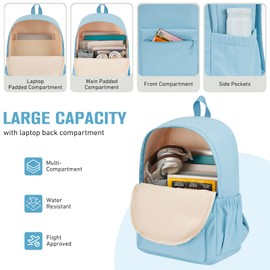 Clokars Backpack for Teen Girls Large Middle-School Primary Elementary Students Bookbag 17 inch Laptop Bag for Women Lightweight Casual Daypack (Blue)