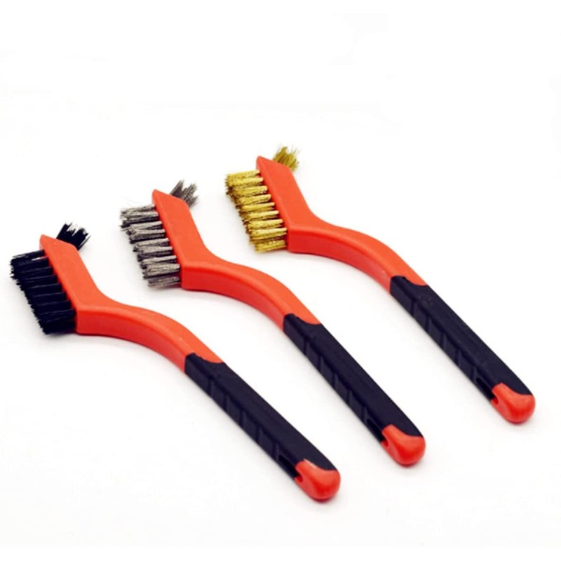 Wire Brush Set Brass, Nylon/Brass/Stainless Steel Bristles, 7 Inches Brush