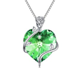 TOUPOP Peridot August Birthstone Necklace Sterling Silver Rose Flower Pendant Necklace Heart Crystal Jewelry Birthday Christmas Gifts Her Girlfriend Wife Mom