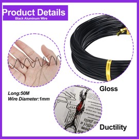 ZDLSDL Craft Wire 1 mm, Black Craft Wire Diameter 1 mm x 50 m, Aluminium Wire 1 mm Aluminium Wire, Wire for Crafts, Ideal for Jewellery Making, Binding Wire and Modelling Wire (1.0 mm 50 m Black)