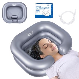 Inflatable Shampoo Basin for Bedridden and Disabled,Portable Shampoo Bowl for Injured, Hair Washing Basin for Childred,Pregnant Woman,Easy Hair Washing at Home (Silvery) (Black)