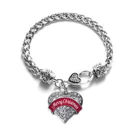 Inspired Silver - Red Merry Christmas Silver Braided Bracelets for Women - Pave Heart Charm Bracelet Jewelry Gift with Cubic Zirconia - Women's Charm Bracelet with Lobster Claw Clasp