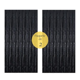 Cortina Metálica Brillante | Panel Fondo Escenarios Adornos Decoración Fiesta Eventos Reunion | Pack 2 Pzs | Azul, Rojo, Oro Rosa, Negro, Plata, Oro, Rosa | 2x1 MT | Sesiones Fotos Boda (Negro)