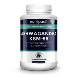 Ashwagandha KSM 66, Black Pepper and Ginger Extract - 5% Withanolides - 60 Vegan Capsules - Ayurveda and Adaptogen - Anxiety Relief, Mood Booster, Performance - Made in The UK