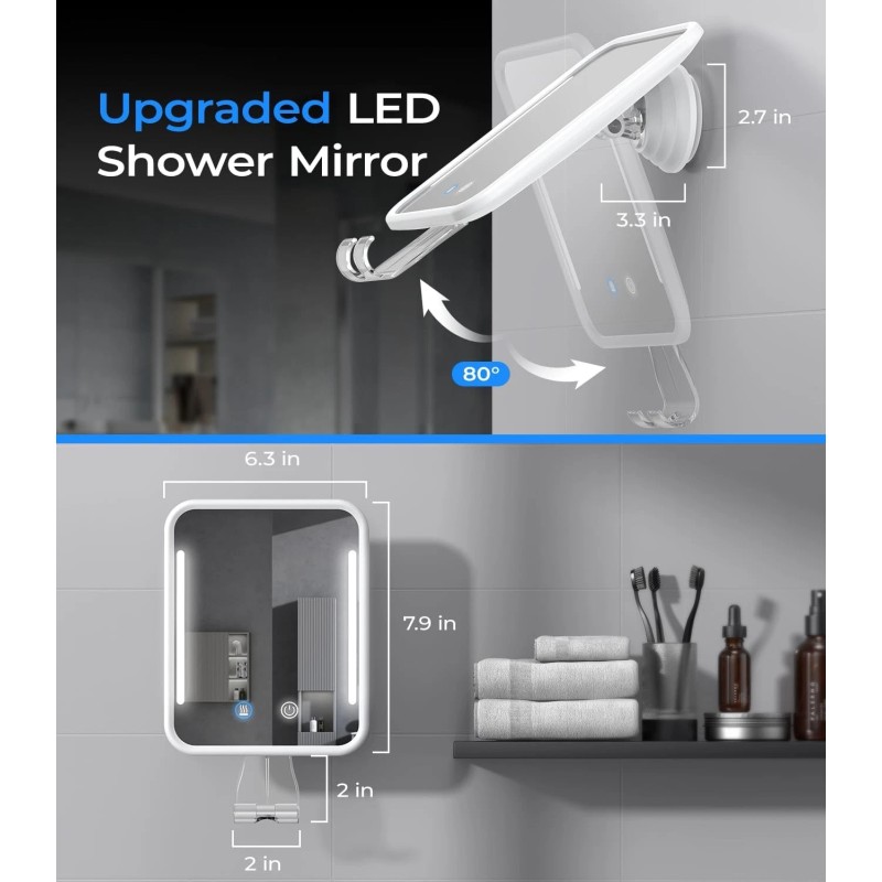 Gospire Heated Fogless Shower Mirror with Light Razor Holder 5000mAh