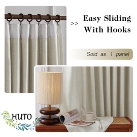 HUTO Nautural Sheer Curtains Pinch Pleated Curtains & Drapes 84 Inches Long 1 Panel Faux Linen Semi Sheer Patio Door Curtain for Living Room Bedroom, W52 x L96 Inches