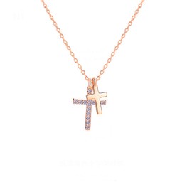 K.L.Y Women's Necklace, Popular, 2 Rows of Cross, Cubic Zirconia, 925 Silver, Hypoallergenic, Necklace, Accessory, Birthday, Gift, Women's Jewelry, Cubic Zirconia