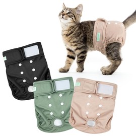 Wegreeco Cat Diapers, Cat Diapers for Male Female Cats Spraying Incontinence, Reusable Adjustable Highly Absorbent (3 Pack, Small)
