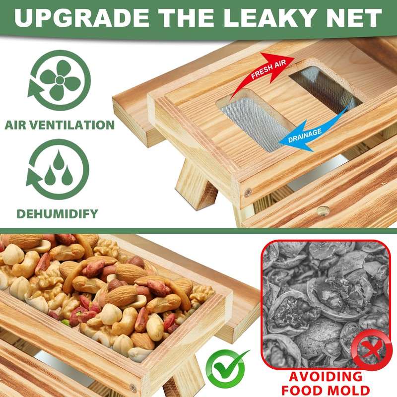 Carbonized Wood Squirrel Feeder with Umbrella, Squirrel Feeders for Outside