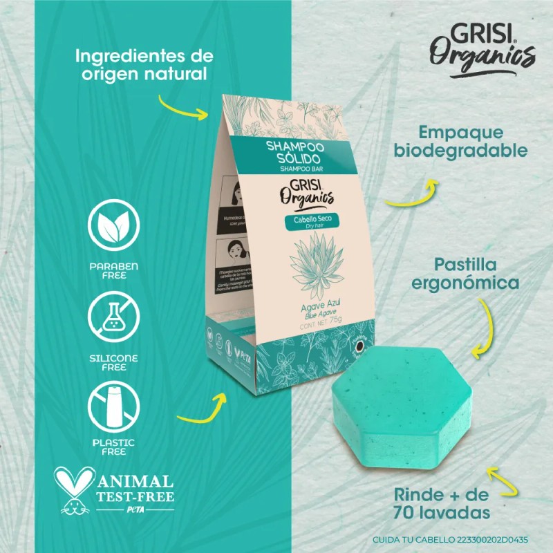 Grisi Organics, Shampoo Slido Agave Azul, 75 Gr