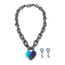 Succuba Padlock Necklace Chain Collar Choker with Two Keys and Box for Women and Men (I, 24)
