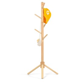 Relquorax Beech Wood Kids Coat Rack - Adjustable Height Stand with 9 Hooks, Freestanding Children's Clothing Organizer for Hallway, Bedroom, Easy Assembly (Natural)