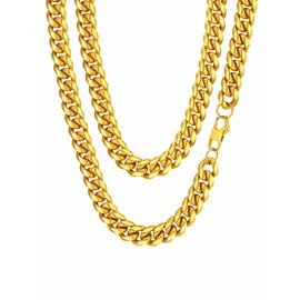 FaithHeart Halskette für Herren Damen, Gold Panzerkette 55cm lang, Miami Kette 14mm breit, Geschenk für Papa Freunden