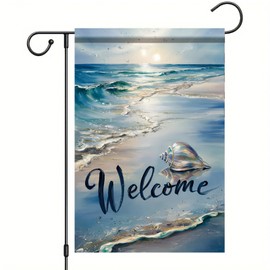Starlit Patio Welcome Summer Coastal Garden Flag Double Sided 12 x 18 Inch Beach Coastal Coral Starfish Shell Sea Horse Yard Outside Decorations Nautical Seasonal Burlap Outdoor Small Home Decor