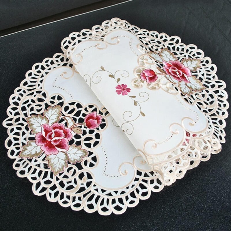 Sobeta Embroidered Table Cover,White Oval Lace Tablecloth Doily Embroidered Floral