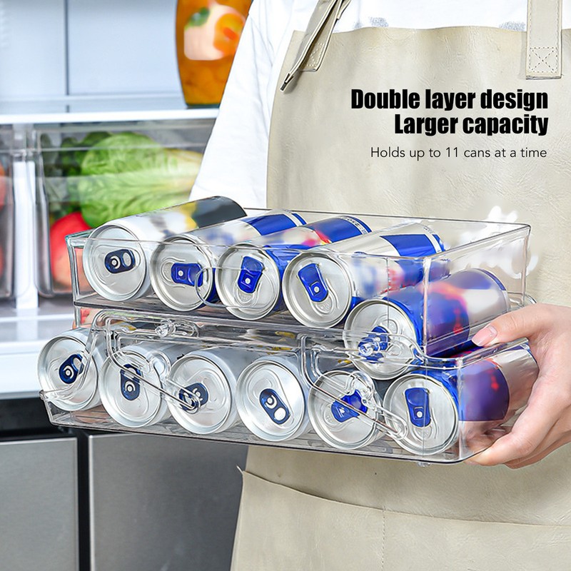 Automatic Rolling Beverage Soda Can Storage Organizer Double Layers Plastic