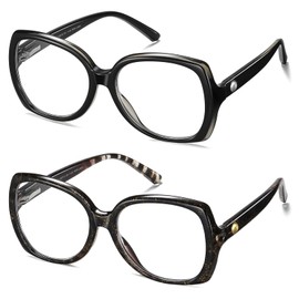 Kafirlo Round Reading Glasses for Women 2 Packs Oval Fashion Blue Light Blocking Readers Computer Cute Glasses (Black & Tortoise, 3.0, Diopters)