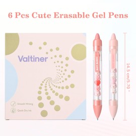 Valtiner 6 Pcs Cute Erasable Gel Pens, Retractable Blue Ink Erasable Pen with Eraser, 0.5mm Fine Point, Quick Dry Smooth Writing Pens for School Work Crossword Puzzles (Blue Ink - Rabbit)