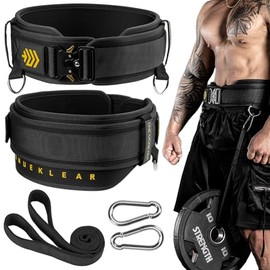 MANUEKLEAR 2-in-1 Weightlifting Belt & Dip Belt with 36.7 IN Rope, Double-Layer Weight Lifting Belts, Powerlifting Gym Weighted Belt for Pull Up Squat (Midnight Black, XL(38-41in))