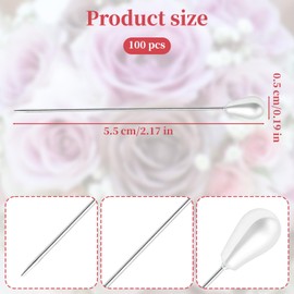 100Pcs Pearl Head Corsage Pins - 2.17" Straight Floral Pins for Crafts, Wedding, Boutonniere, Prom, Bouquet & Quilting - Teardrop Pearl Pins for Sewing, Pinning, Flower Arrangement, Included Box