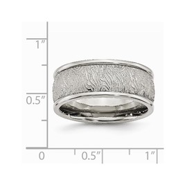 Mens Stainless Steel 9mm Textured Wedding Band Ring with Rounded Ridge