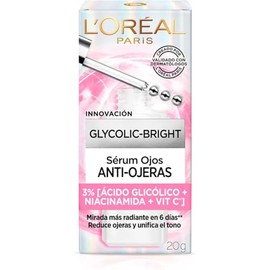 L'Oreal Paris Glycolic Bright Sérum de Ojos Anti Manchas, Ácido Glicólico y Niacinamida, Reduce Ojeras y Líneas, 20 ml.