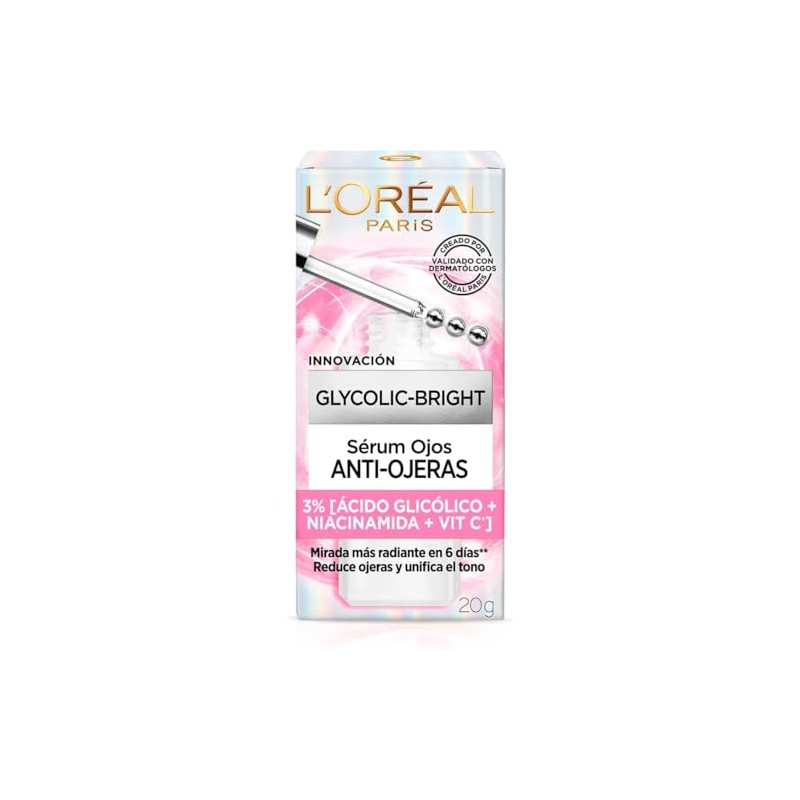 L'Oreal Paris Glycolic Bright Sérum de Ojos Anti Manchas, Ácido