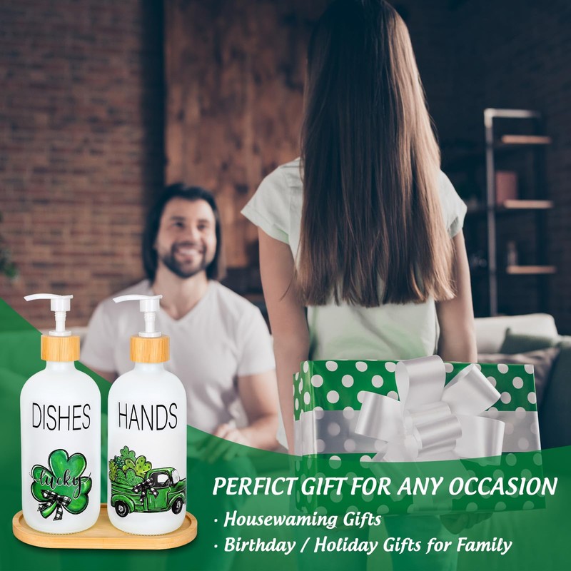 JarThenaAMCS 2Pcs St. Patrick's Day Soap Dispenser Plaid Shamrock Clover