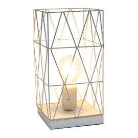 Simple Designs LT1073-WHT Geometric Square Metal Table Lamp, White