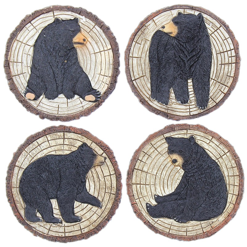 Mayrich 4 Piece Resin Black Bear Coaster Set with Holding