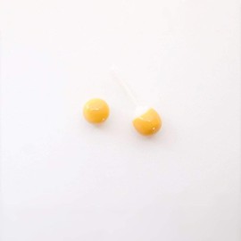 B&Dminoyaki KO-P4 Mino Ware Earrings (Ceramic Posts), Small Rounds, Plump Yellow, Diameter 0.2 inches (0.5 cm)