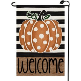 Welcome Fall Garden Flag 12x18 Inch Double Sided for Outside Stripes Polka Dots Orange Pumpkin Seasonal Small Flags Outdoor Decorations for Yard QJ11