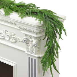 Wuhetyo 2Pcs Christmas Norfolk Pine Garlands Real Touch Winter Pine Garland Greenery Artificial Pine Cypress Garland for Table Fireplace Wall Indoor Outdoor Christmas Decorations(12FT)