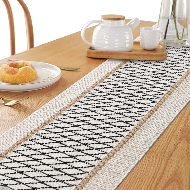 LOMOHOO Macrame Table Runner 12''x108''Cream Beige Boho Table Runner with