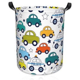 Naqiuli Laundry Basket Toy Cars Pattern Laundry Basket Oxford Cloth Laundry Hamper Large Storage Baskets Toy Organizer Tote Bag For Bedroom Clothes Bathroom 17.3(H) x16.5(D) Inch