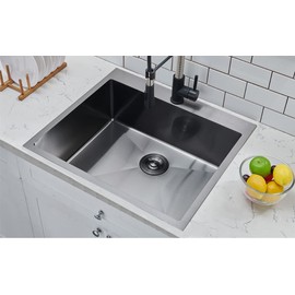 SHACO 25x22 Inch Black Drop In Kitchen Sink, 25 Inch Gunmetal Black RV Laundry Utility Sink, Top Mount 16 Gauge Stainless Steel Single Bowl Deep Small Kitchen Sink