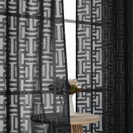 OWENIE Sheer Black Curtains 63 Inch Length 2 Panels Set, Light Filtering Jacquard Clip Textured Window Curtain Panels for Nursery Room, Modern Rod Pocket Privacy Dining Room Curtains, 42x63 Inches