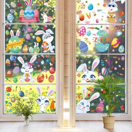 WD&CD Easter Window Stickers, 9 Sheets, Window Decoration, Easter, Window Decoration, Spring, Easter, Reusable, Easter Window Clings to Stickers, Rabbit Easter Eggs, Children's Room Decoration