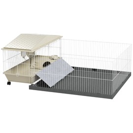 PawHut Small Animal Cage, Guinea Pig Cage with Removable Pet Playpen, Waterproof Pad, Food Dish, Water Bottle, Hay Feeder, Soft-Covered Ramp, Wheels, Hideaway, Balcony, for Hedgehog, Guinea Pig
