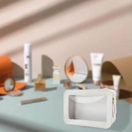 QUINTRA Clear Makeup Bags, Approved Toiletry Bag with Zipper, Clear Makeup Organiser, Fits Carry-on Travel Clear Cosmetic Bags for Women, White, standard size