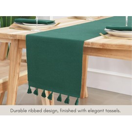 PurpleEssences Solid Ribbed Woven Table Runner Spring Summer Easter Farmhouse Dining Room 14 x 72 Inch - Forest Green