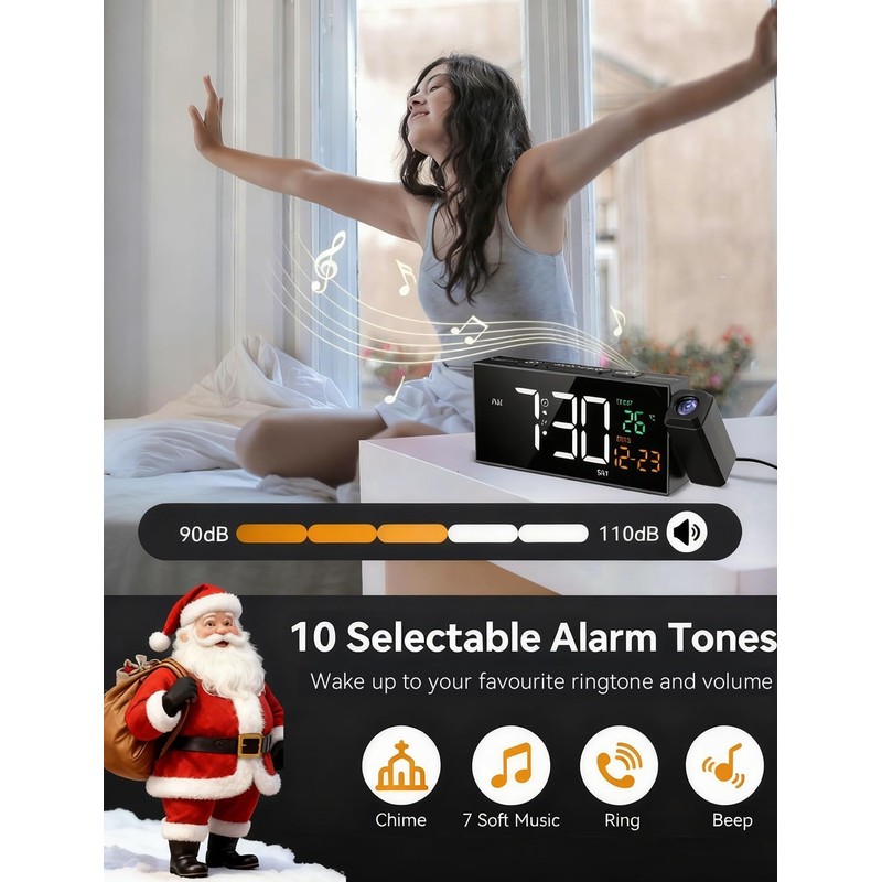 Netzu Projection Clock for Bedroom Ceiling, Alarm Clocks with 180°
