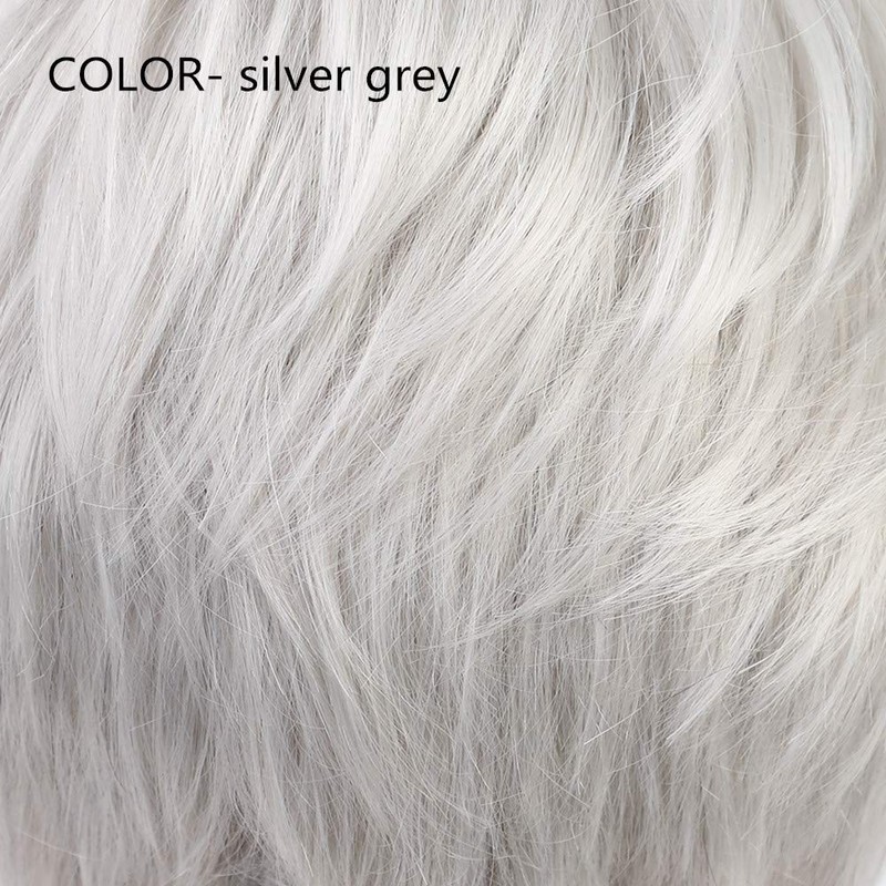 Emmor Short Silver Grey Human Hair Wigs for Women Blend