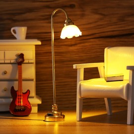 NUOBESTY Mini Dollhouse Lamp Vintage Floor Lamp for Dollhouse Garden Street Decoration 1:12 Scale Led Light Furniture Ornament Battery Operated