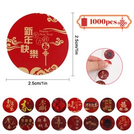 Chinese New Year Stickers,1000 Pcs Red Round Spring Festival Candy Labels,Chinese Fu Character Tags Red Envelopes for New Year Festival Party Decoration,Candies Party Favor Decor (Red1)